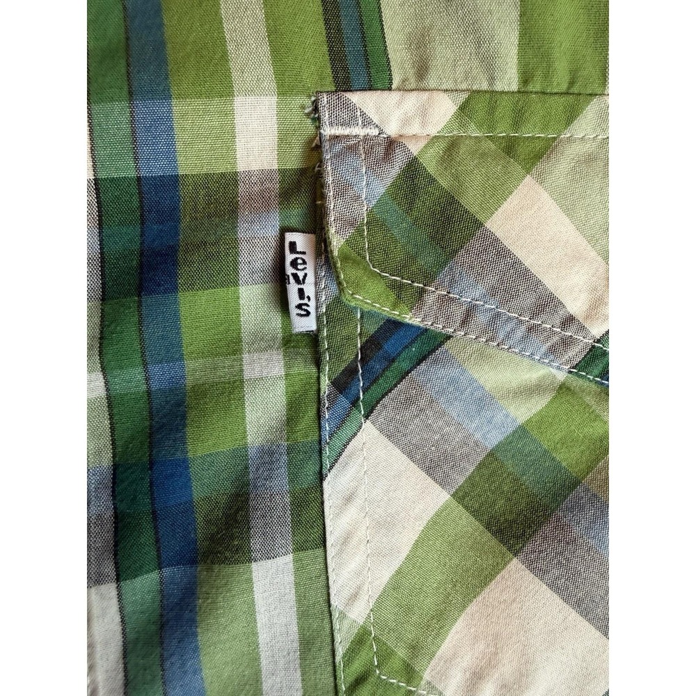 Levis Green Plaid Pearl Snap Button Up Long Sleeve Vintage Style Mens Shirt Sz M - Picture 5 of 9